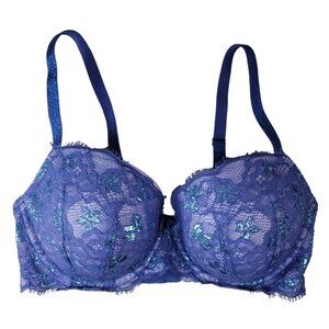 Victoria's Secret Lined Demi Underwire Bra Purple 32DD Sparkle Lace Dream Angels